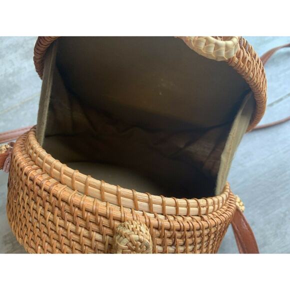 Los Angeles Boutique Round Straw Shoulder Bag Purse Crossbody Beach Handbag - Picture 7 of 9